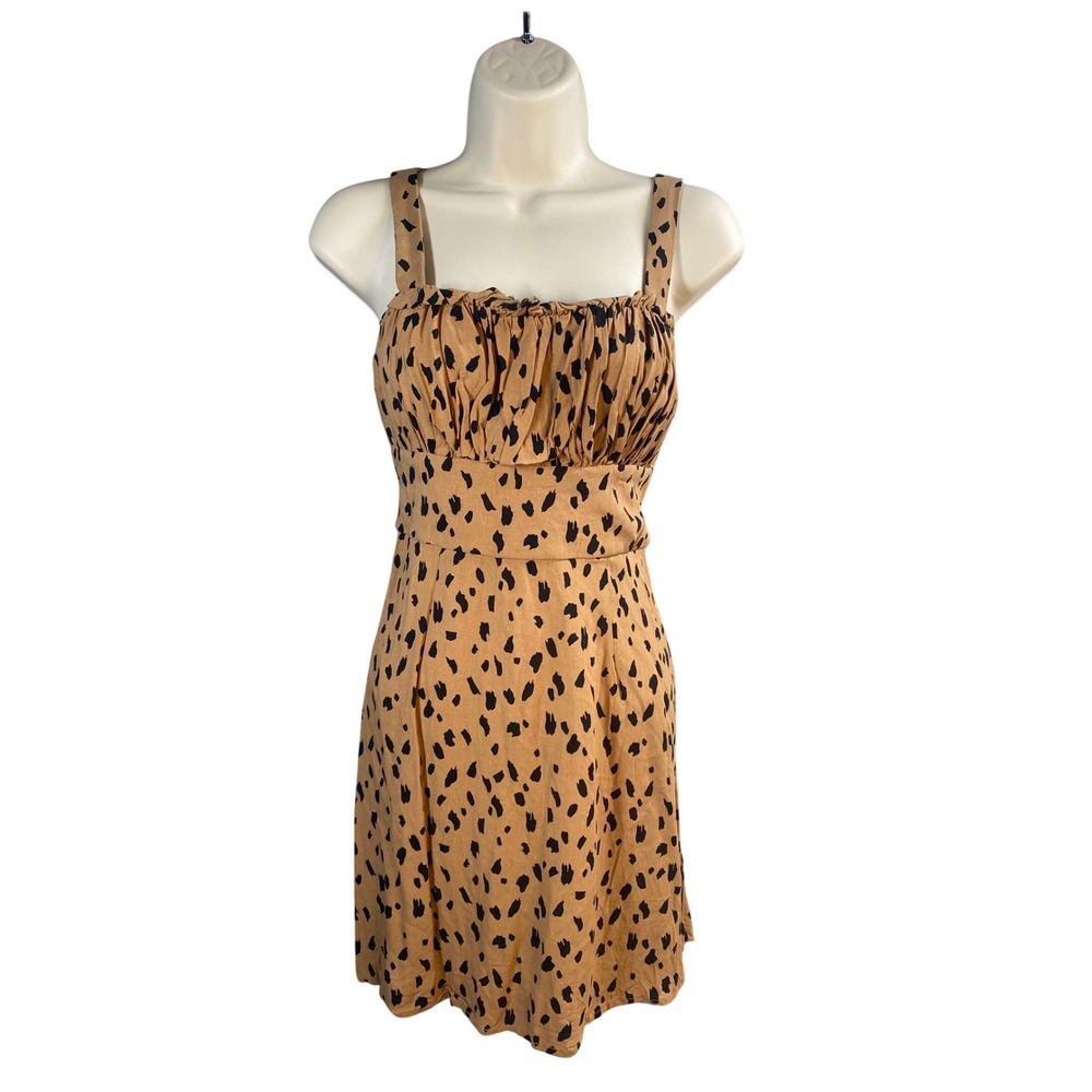 Trixxi Mini‎ Dress Womens Medium Animal Print Milkmaid Smocked Boho Festival